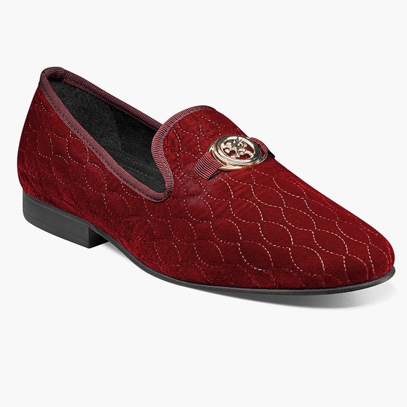 Stacy Adams Slip On Bit Loafer Burgundy Velvet Quilted Christmas Men’s 11.5 - Picture 1 of 7